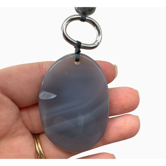 J. Jill Agate Stone Pendant Velvet Cord Necklace Gray Bead Wearever Winter Glaze - Picture 6 of 10